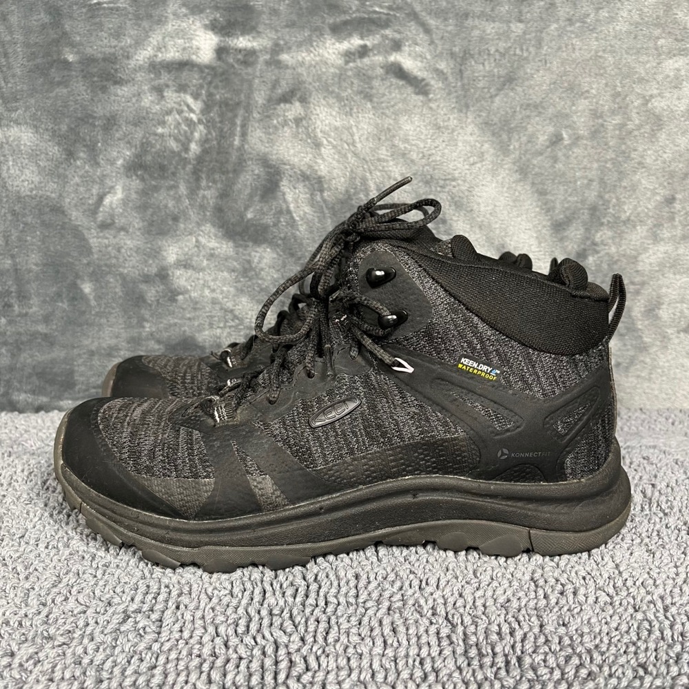KEEN Explore Mid Waterproof Hiking Boots Black Star White 1022362 Womens 8.5